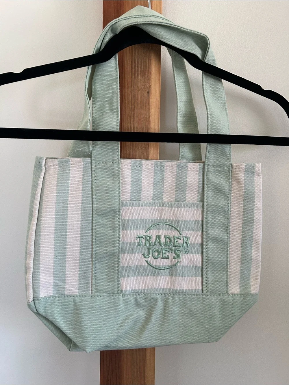 Trader Joe's Striped Mini Canvas Tote in Sage Green